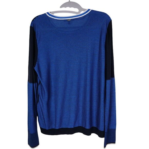 ST. JOHN Sweater Womens Medium Blue Striped Wool Cashmere Blend Knit Top - Picture 2 of 8